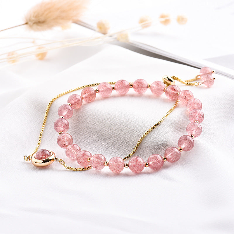 Natural Strawberry Crystal Bracelet Ice Crystal Double Ring ins Minority Design