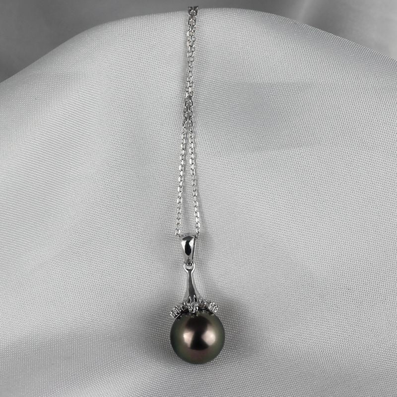 Sea Water Black Pearl s925 Silver pendant with silver necklace