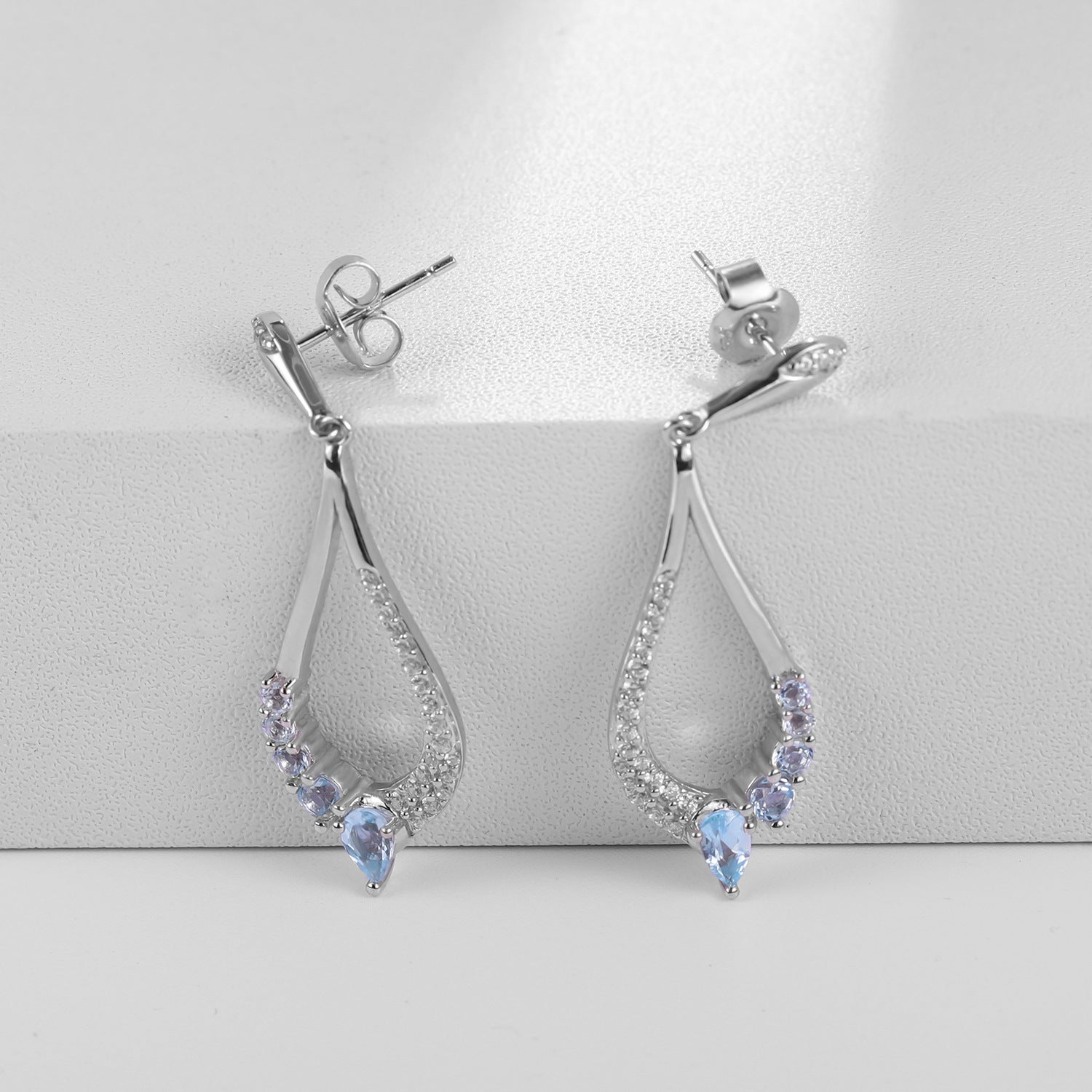 Boucles d'oreilles topaze naturelle, argent 925, pierres précieuses incrustées
