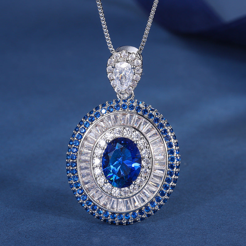 Copper gold-plated simulation color treasure Royal Blue Treasure Shining Diamond Women's Pendant Set 8 * 10