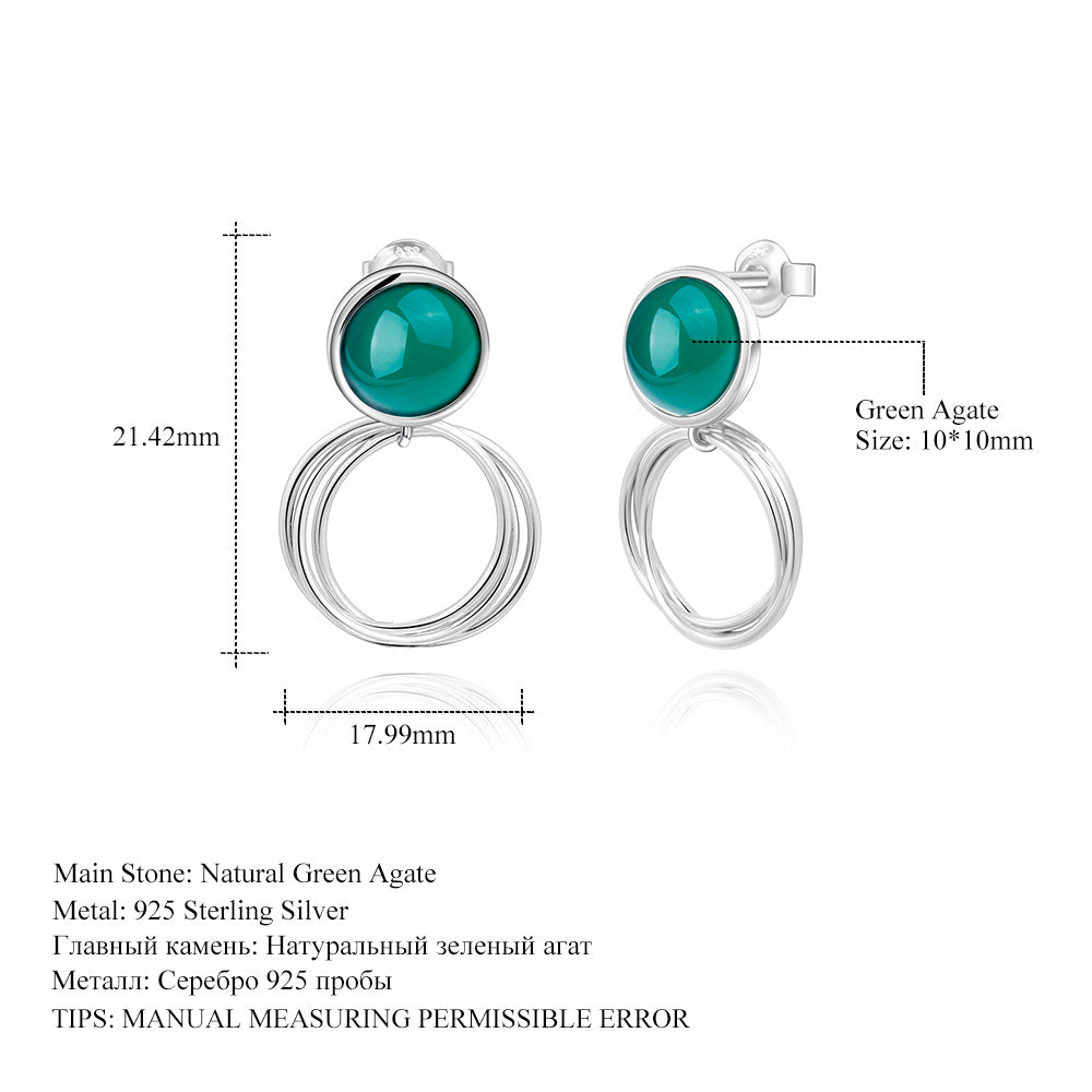 Designer's high-end gemstone inlaid earrings s925 silver green agate earrings earrings