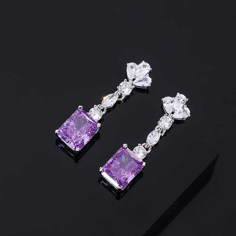 S925 perfect silver high carbon diamond simulation purple diamond pendant ring earrings set