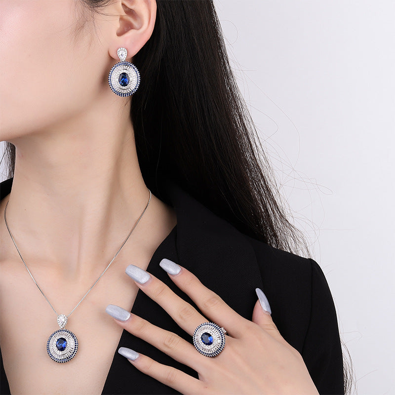 Copper gold-plated simulation color treasure Royal Blue Treasure Shining Diamond Women's Pendant Set 8 * 10