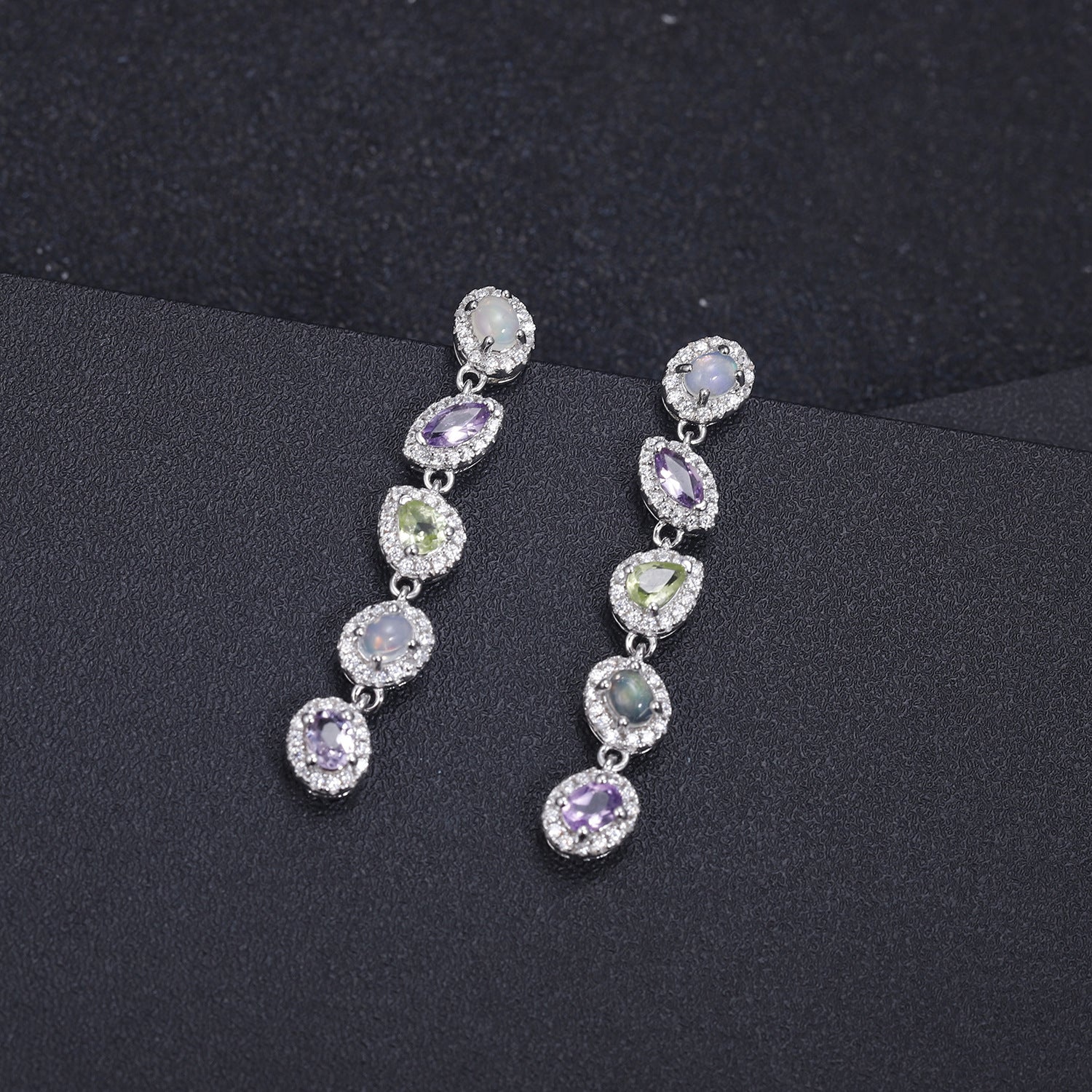 Boucles d'oreilles en pierres précieuses naturelles, en argent s925 incrusté de trésors colorés