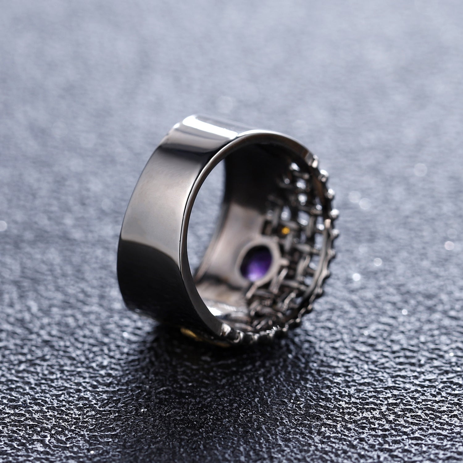 Italian craft designer ring in ancient style other shore flower design 925 silver natural amethyst ring