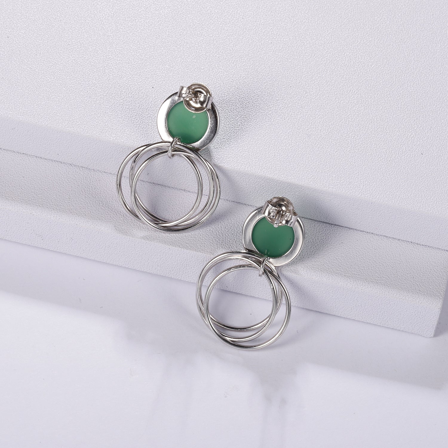 Designer's high-end gemstone inlaid earrings s925 silver green agate earrings earrings