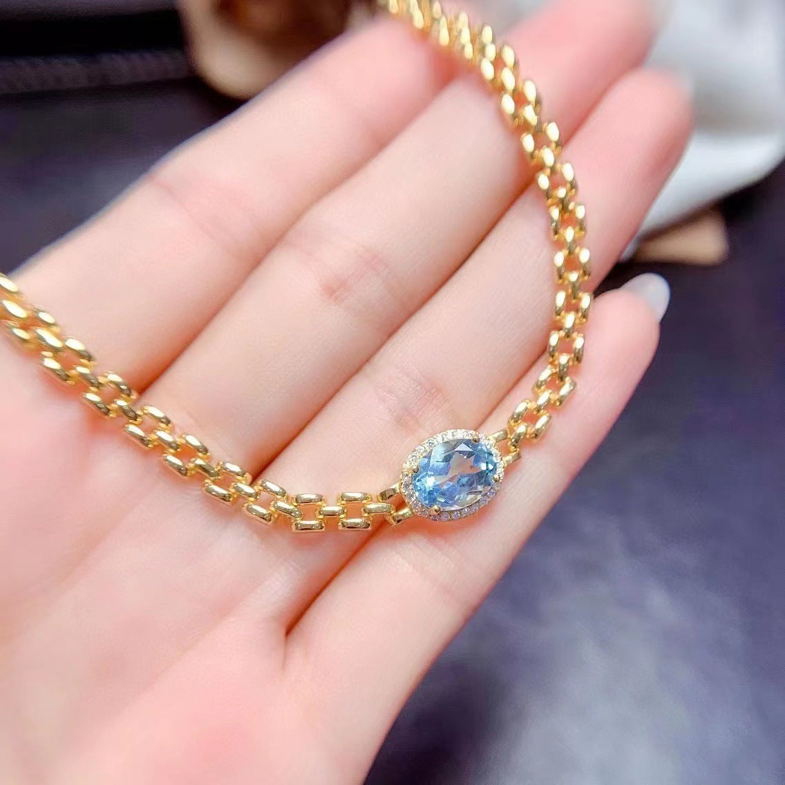 Natural blue Topaz bracelet temperament retro European and American design sense