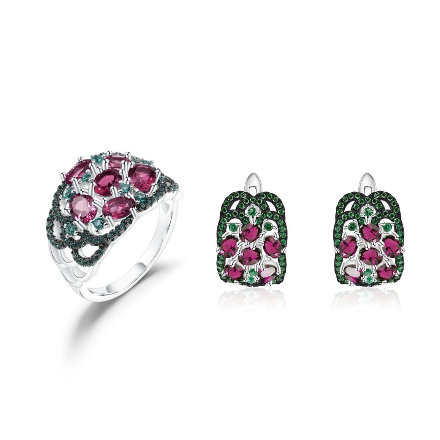 Natural Rose Pomegranate Earrings 925 Silver Set Gemstone Earrings Earrings