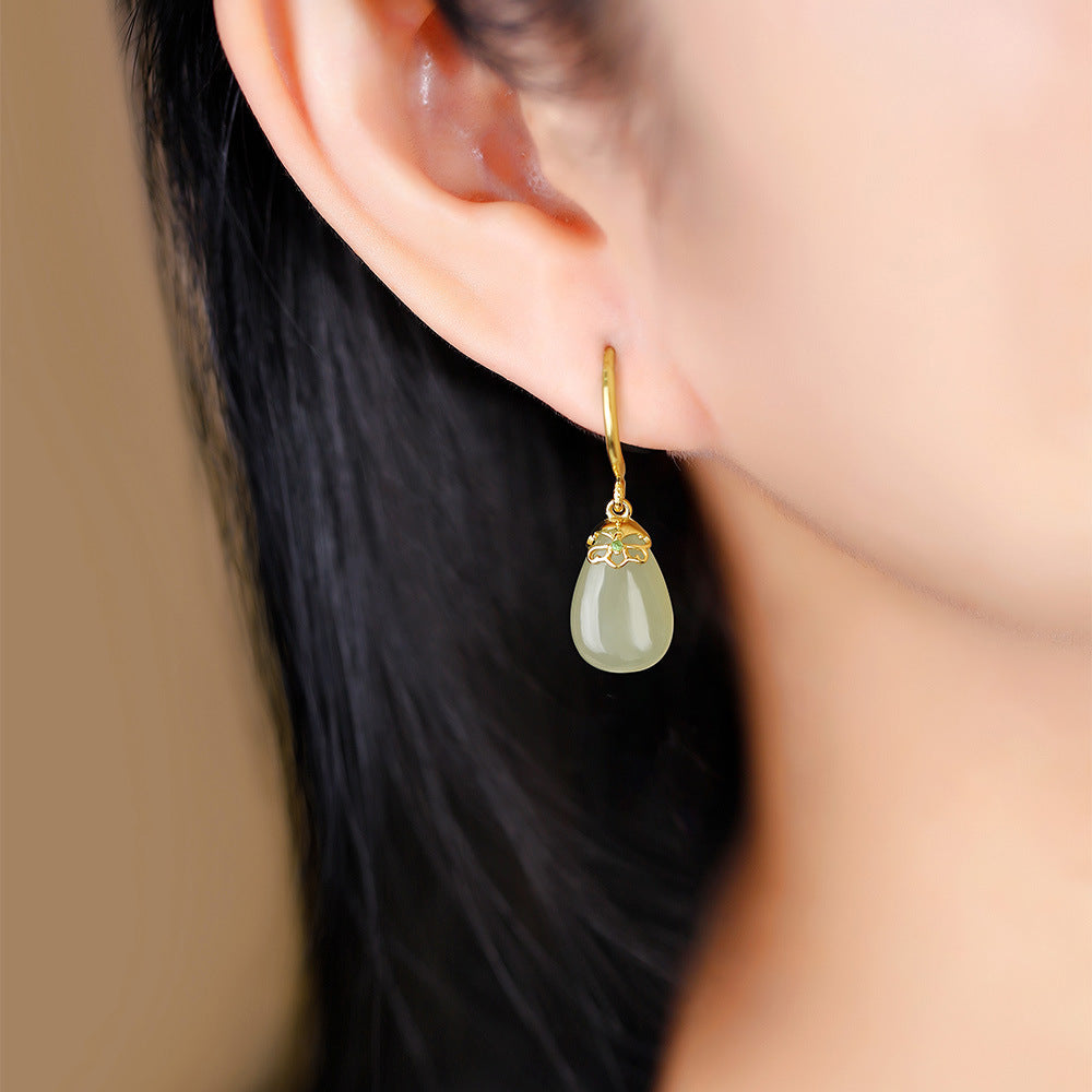 S925 silver inlaid water drop earrings, green jade earrings, and Tian white jade earrings