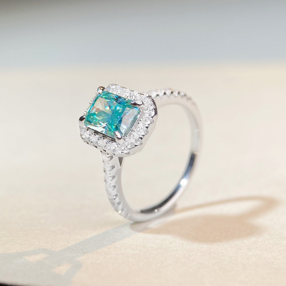 [DF]Moissanite Ring Girl 2 Clare Dean Che Mo Sang Ring Palaiba Mint Green Square Wrap Ring