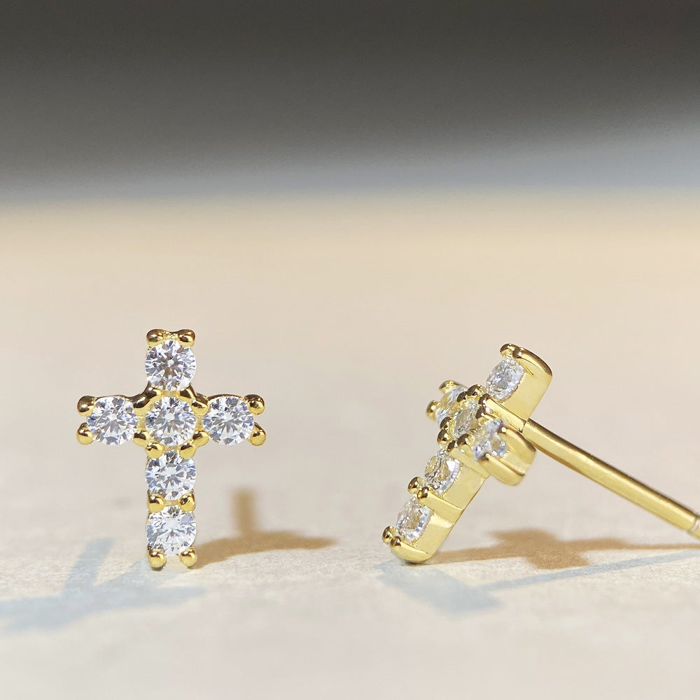 S925 sterling silver Moissanite Earrings unisex rhodium-plated gold cross