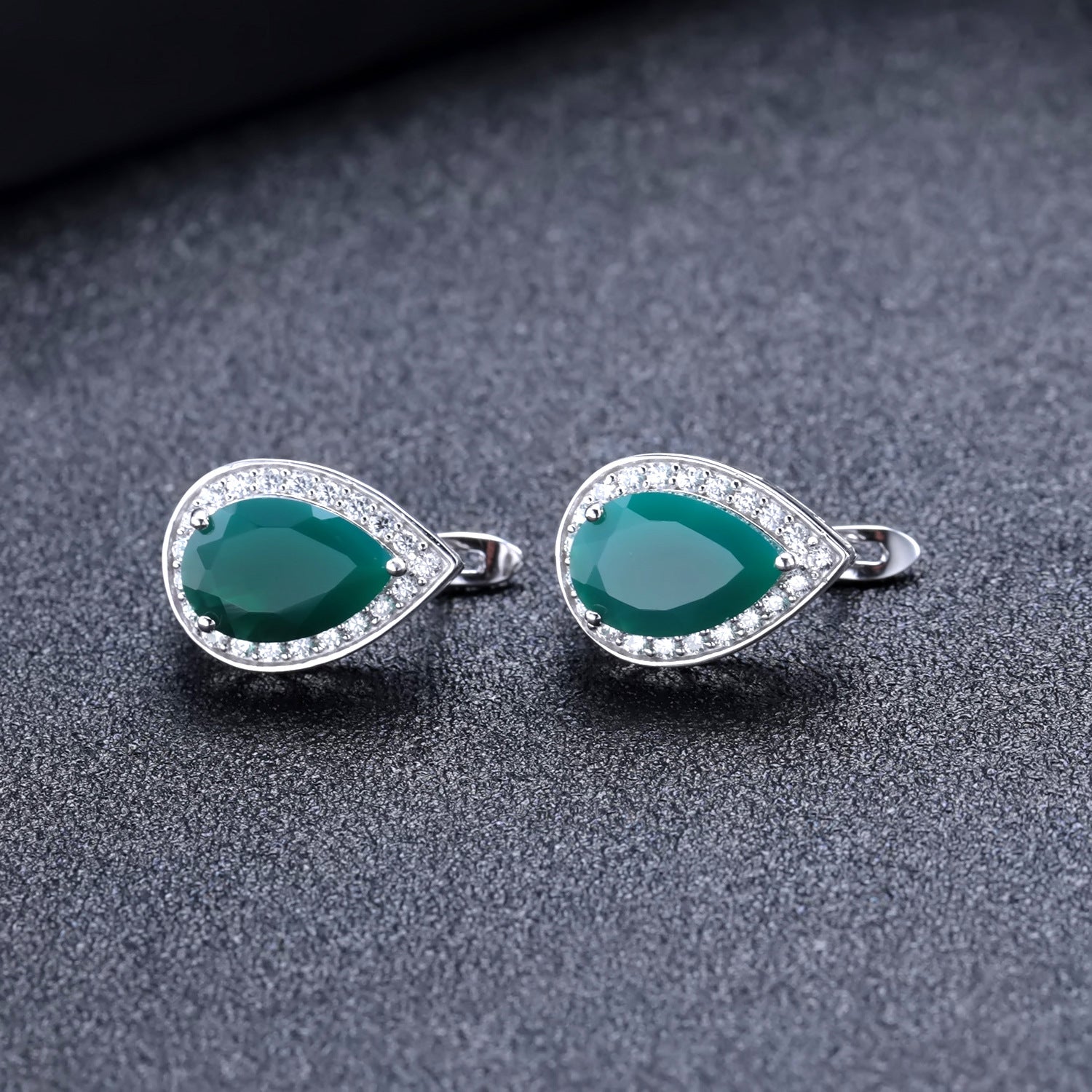 Pendientes de piedra natural s925 con incrustaciones de plata, pendientes de ágata verde, pendientes de piedras preciosas en forma de pera