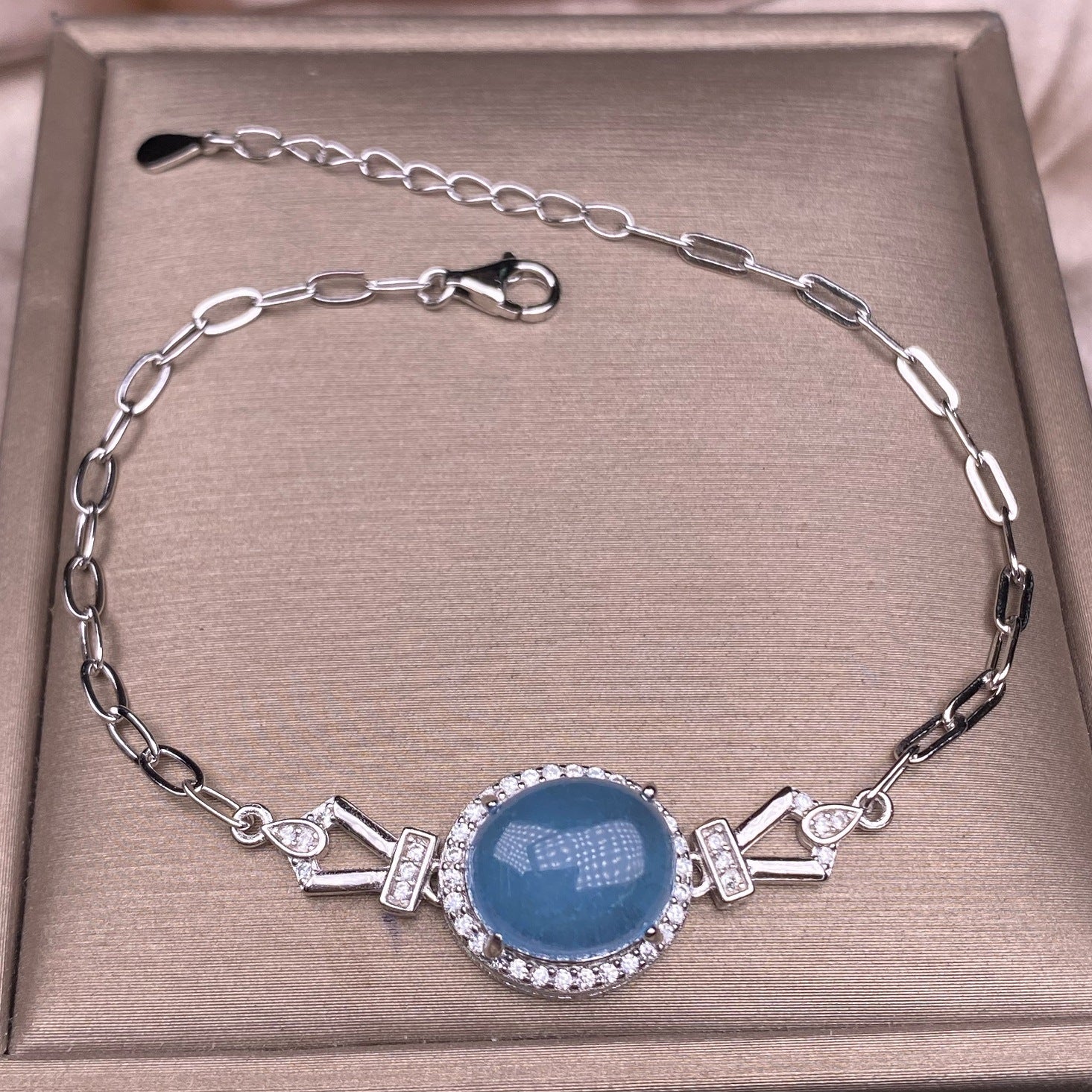 Aquamarine Hotan Jasper Bracelet s925 silver inlaid with  jewelry