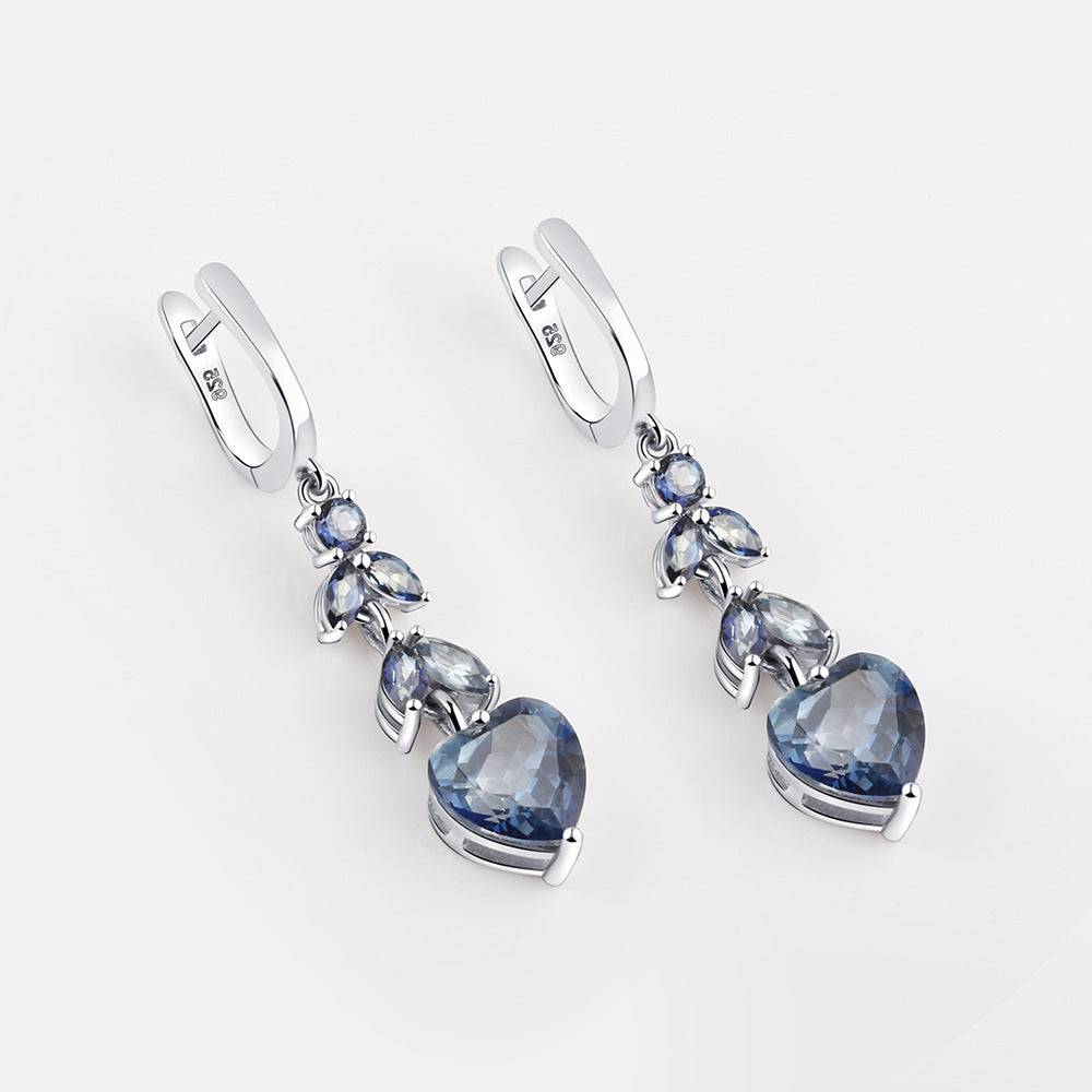 Light luxury temperament earrings with fashionable design sense, gemstone s925 silver inlaid colored crystal earrings