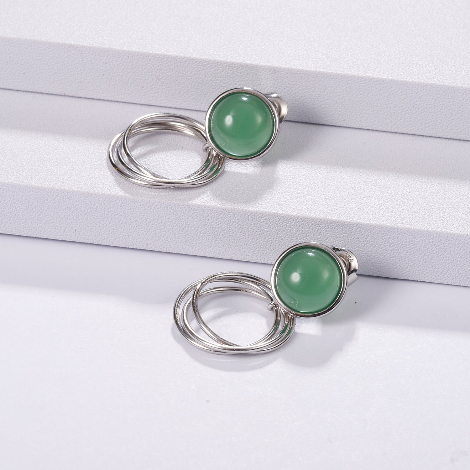 Designer's high-end gemstone inlaid earrings s925 silver green agate earrings earrings