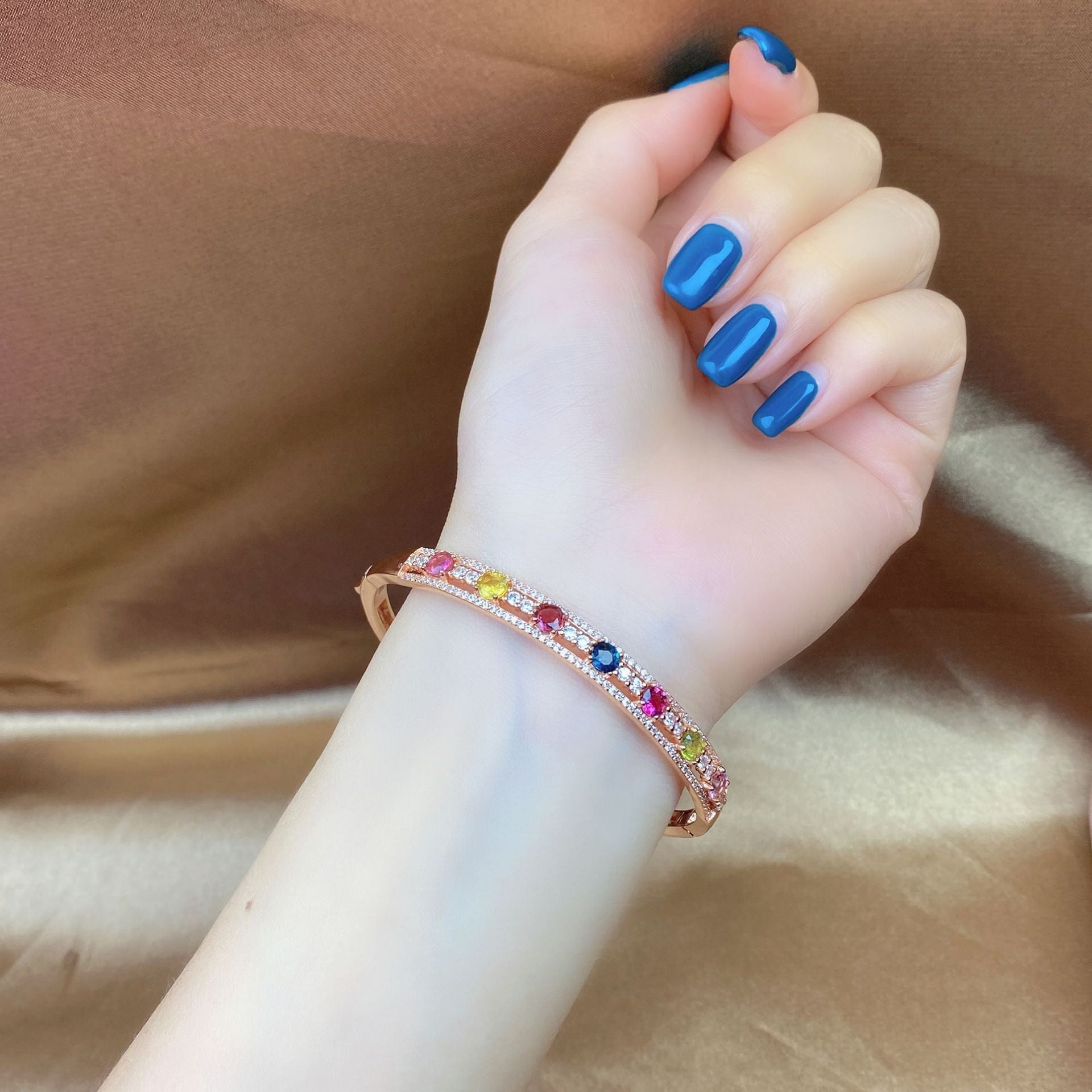 Brazil tourmaline Candy-colored bracelet feminine Joker light luxury wind bracelet s925 silver inlaid gemstone jewelry