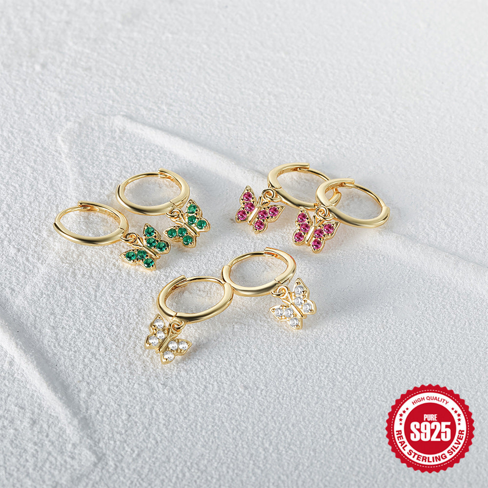 Fashionable and minimalist ins style s925 sterling silver butterfly diamond earrings