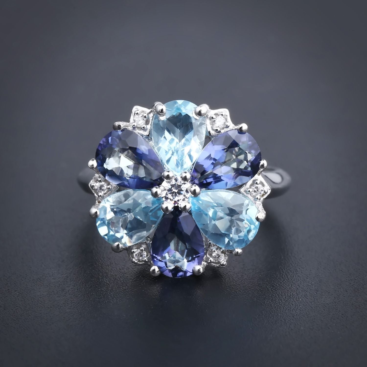 Natural colored gemstone ring S925 sterling silver set with natural colored crystal gemstone ring