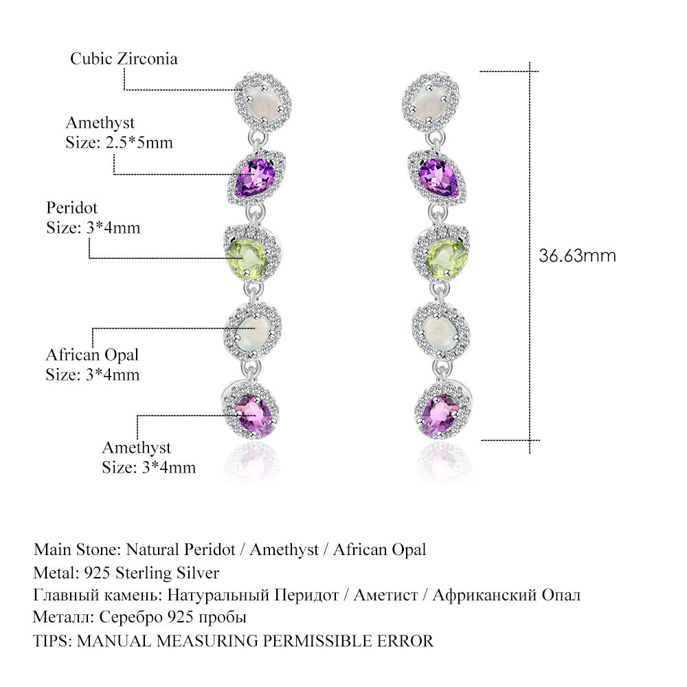 Boucles d'oreilles en pierres précieuses naturelles, en argent s925 incrusté de trésors colorés