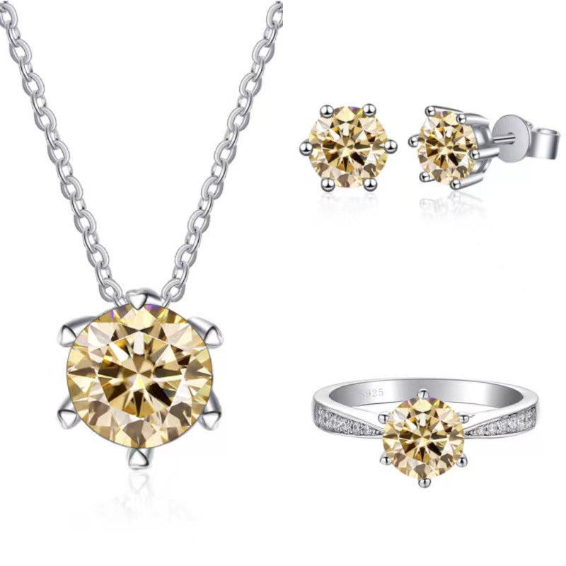 Moss stone six claw necklace earrings ring set