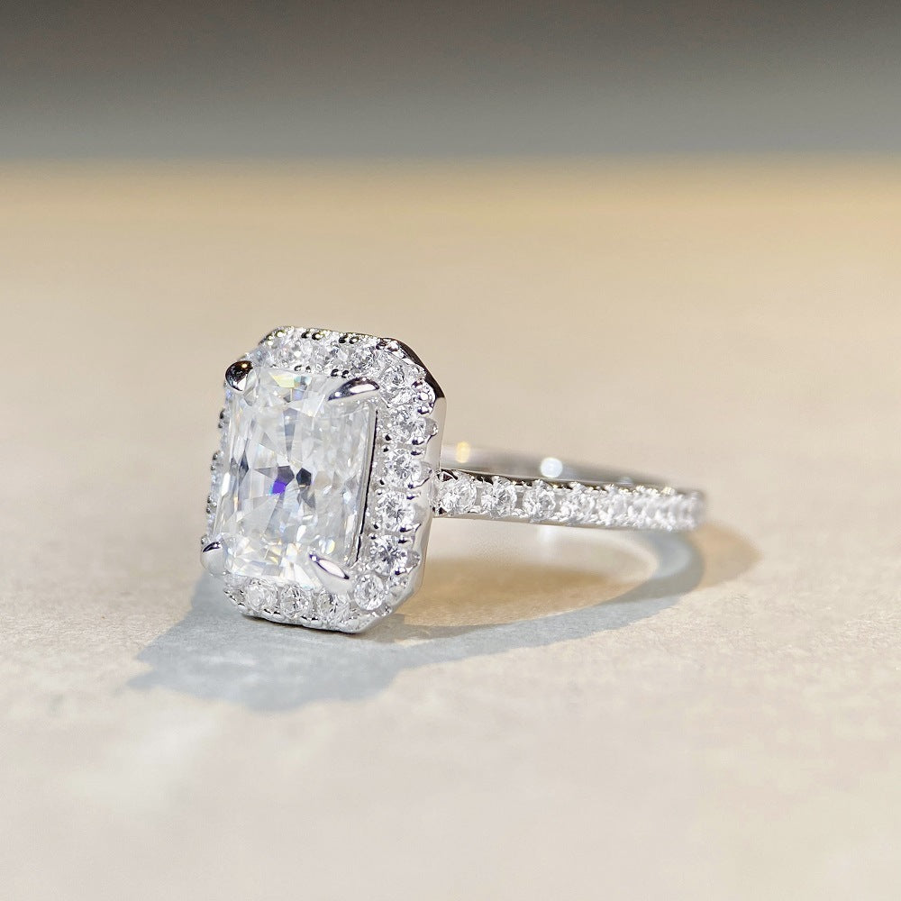 S925 Sterling Silver Moissanite 2 Carat D-Color Moissanite Alien Diamond Full Diamond Ring