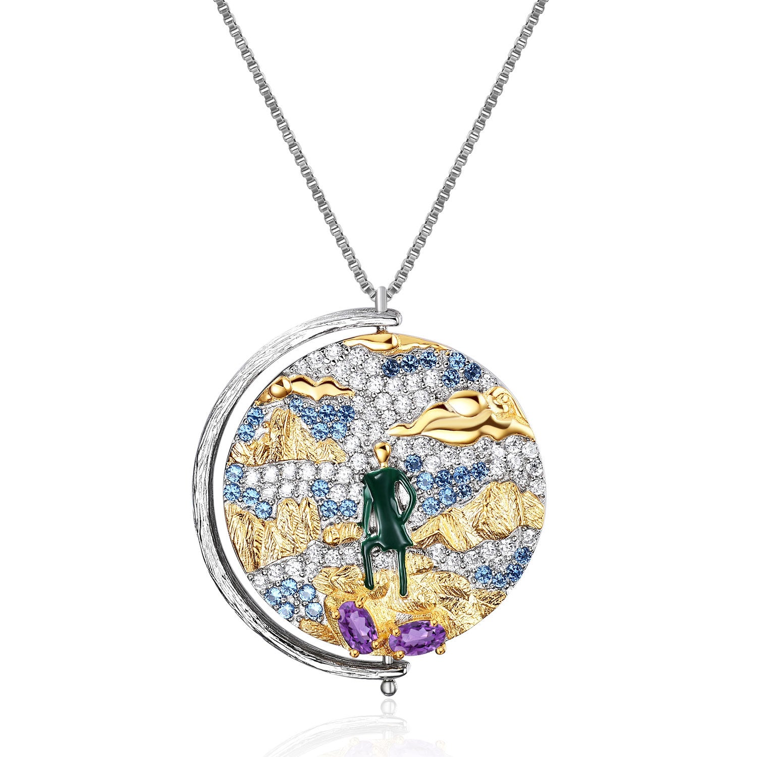 Colgante de collar colorido con incrustaciones de plata S925