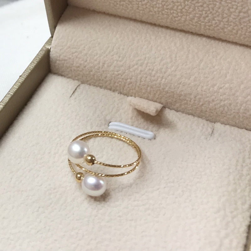"Elastic Akoya" 4.5mm Japanese Akoya Pearl Ring - 18K Gold, Stretchable Spring Ring for a Perfect Fit.