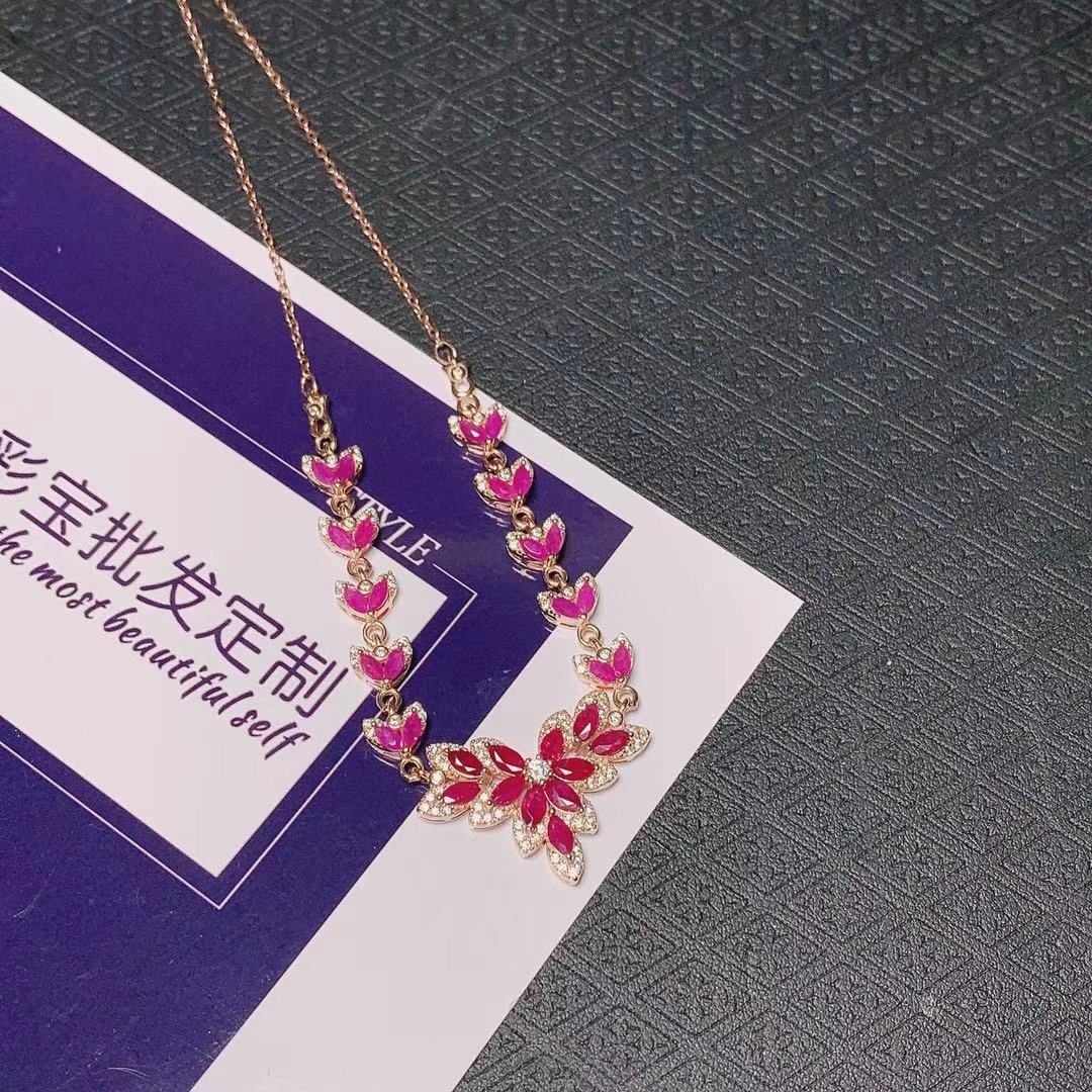 DF Vintage Natural Ruby Necklace with 925 Silver Setting - European and American Style