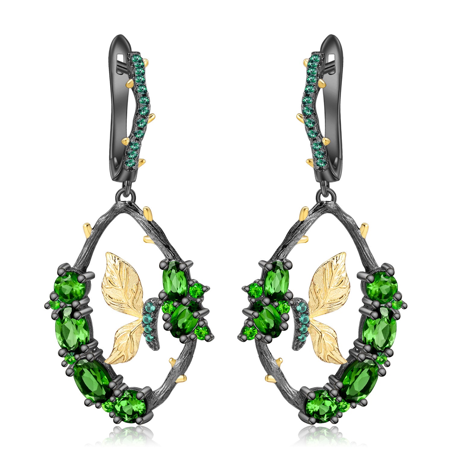 Natural gemstone earrings with natural butterfly design s925 sterling silver earrings and earrings