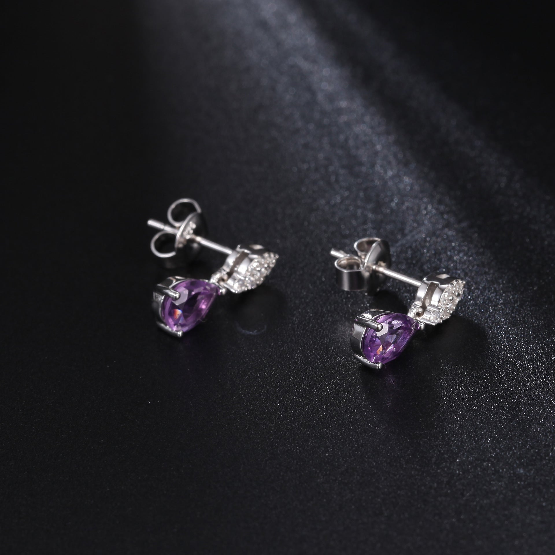 Boucles d'oreilles en améthyste naturelle de luxe en argent 925 incrustées de pierres précieuses naturelles
