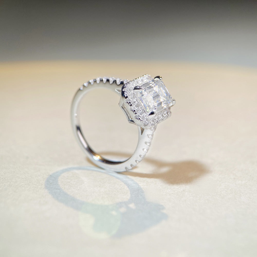 S925 Sterling Silver Moissanite 2 Carat D-Color Moissanite Alien Diamond Full Diamond Ring