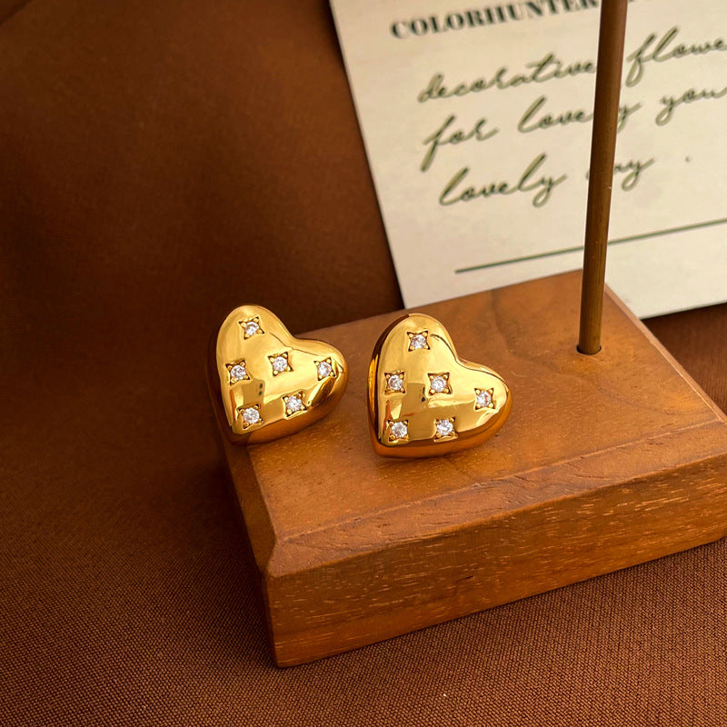 [DF] Boucles d'oreilles en forme de cœur japonaises et coréennes avec aiguille en argent véritable plaqué cuivre S925 avec boucles d'oreilles simples en zircone et boucles d'oreilles élégantes pour femmes