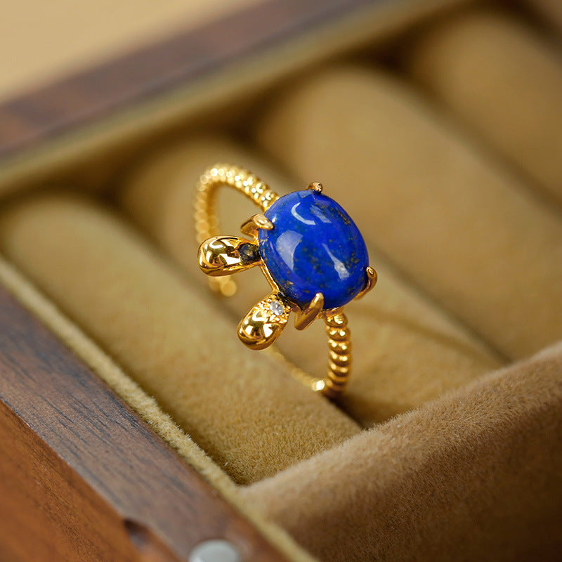 S925 Silver Gold Plated Lapis lazuli Rabbit Ring
