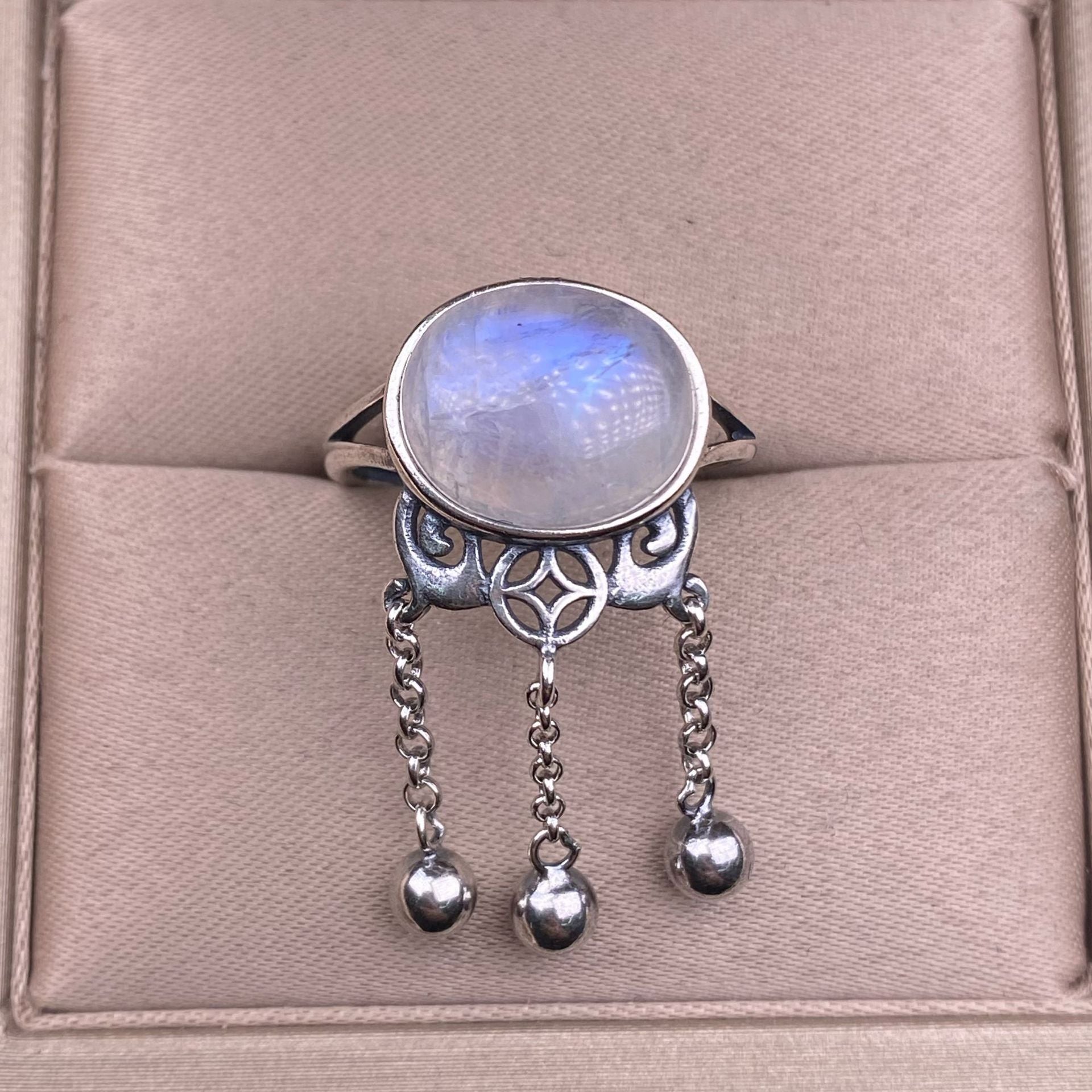 Aquamarine blue moonstone ring s925 silver inlay