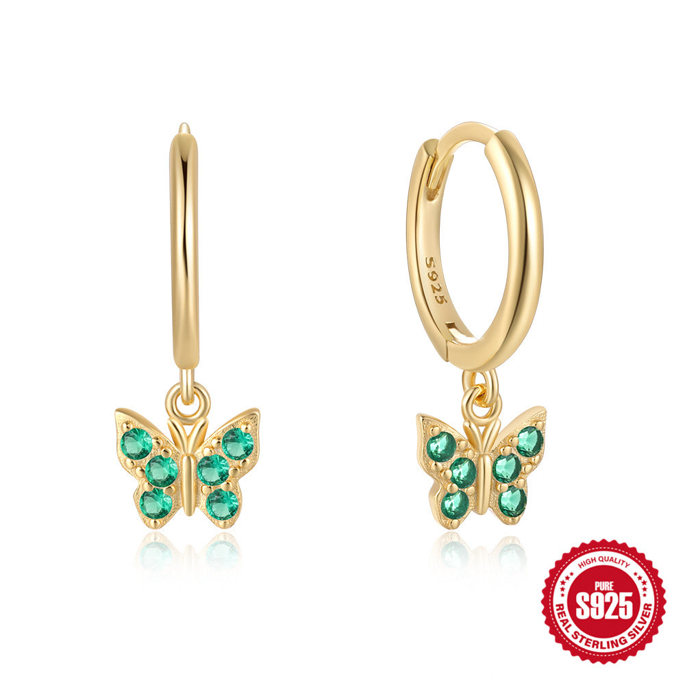 Fashionable and minimalist ins style s925 sterling silver butterfly diamond earrings