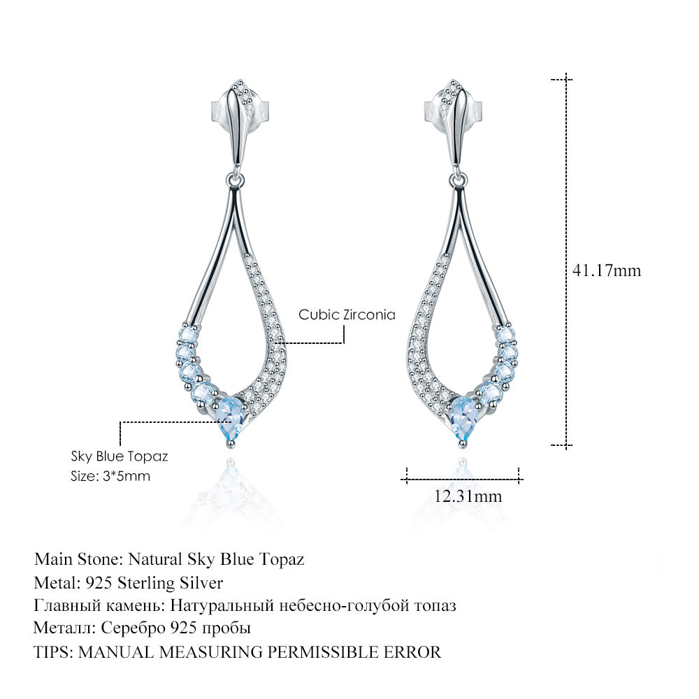Boucles d'oreilles topaze naturelle, argent 925, pierres précieuses incrustées