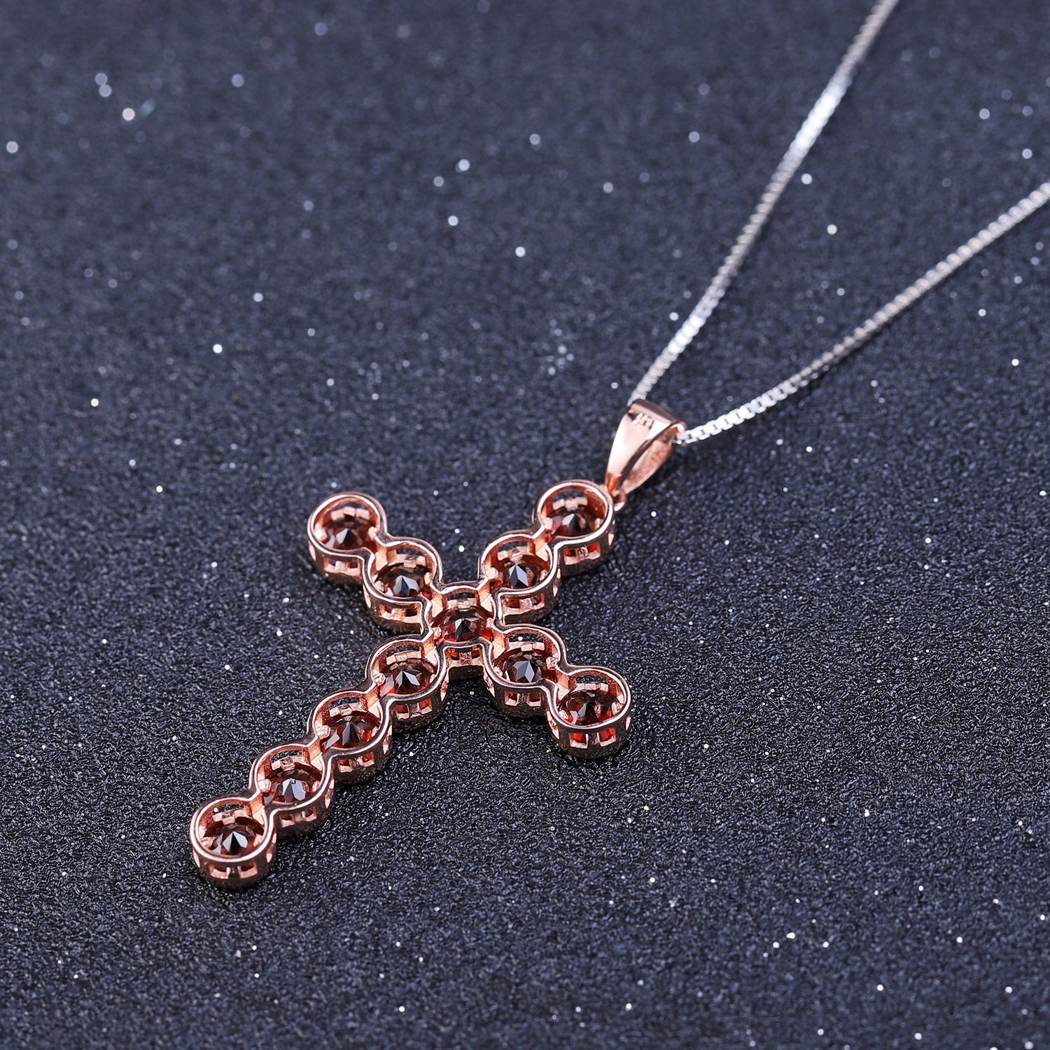 Design sense natural colored gemstone sterling silver necklace inlaid with garnet 925 silver necklace cross pendant