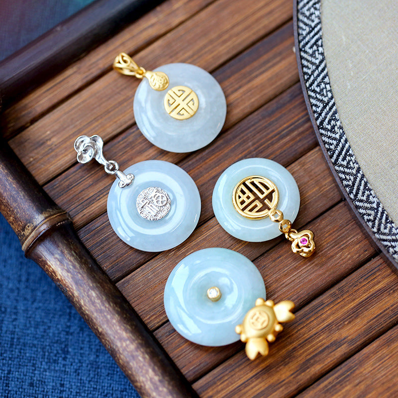 S925 silver gold-plated jadeite zircon embellished exquisite and elegant pendant