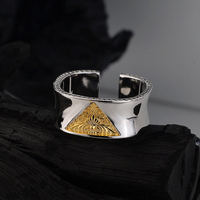 S925 Sterling Silver Ring Women's Open Open Heavy Work Colored Index Finger Ring