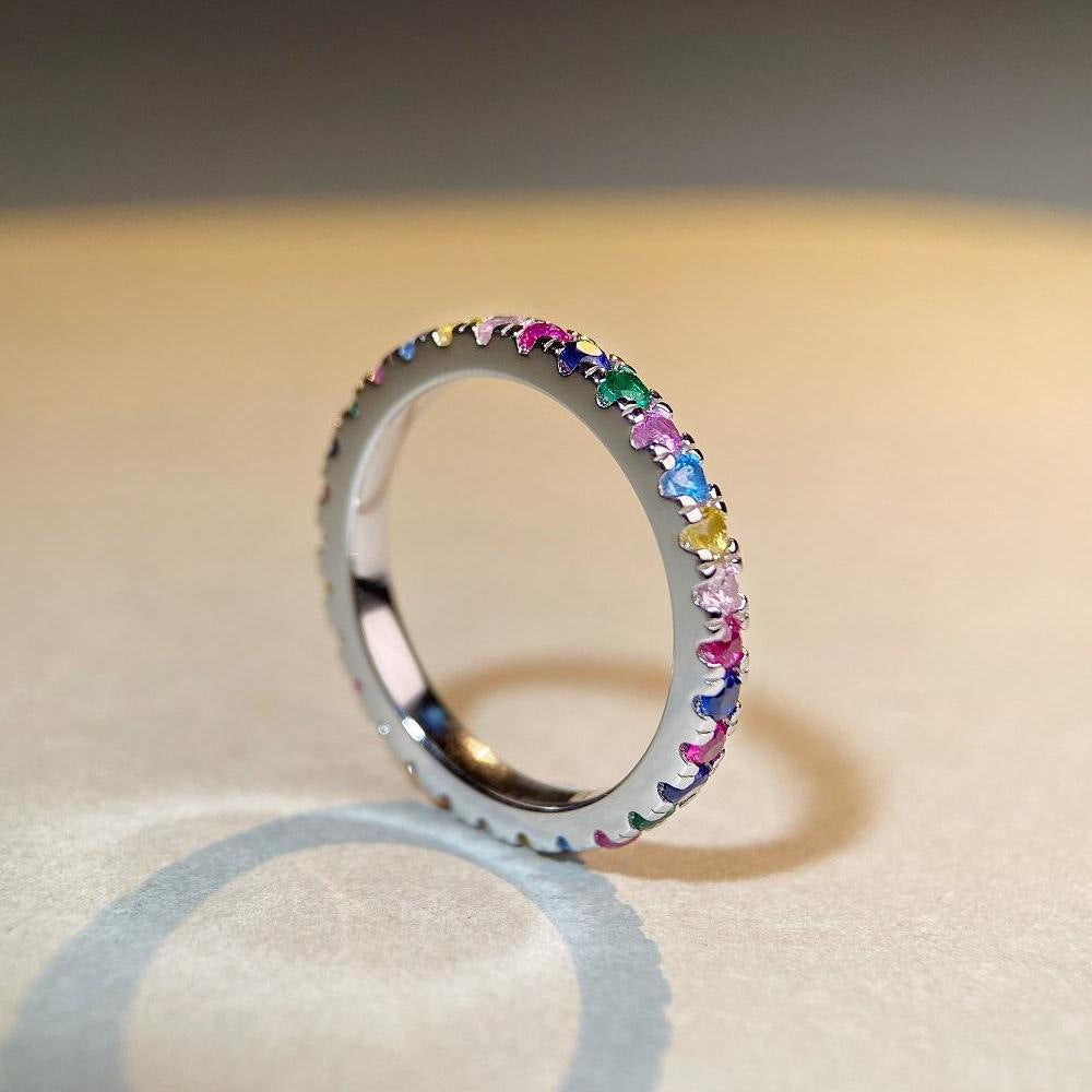S925 Sterling Silver Ring Rainbow Zircon Colored Light Luxury Versatile Ring