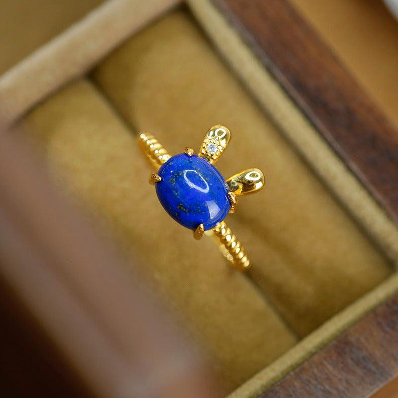 S925 Silver Gold Plated Lapis lazuli Rabbit Ring
