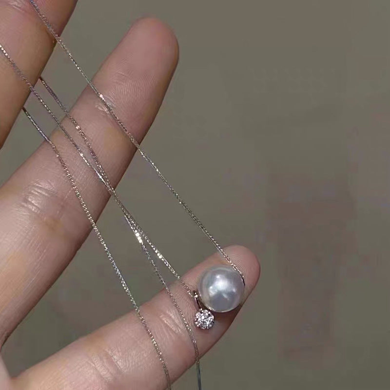 [DF]Collier pendentif en perles Akoya 18 carats avec chaîne étoile météore 