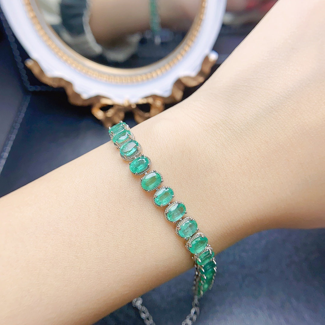Natural emerald bracelet S925 silver inlaid main stone 4*6 selling