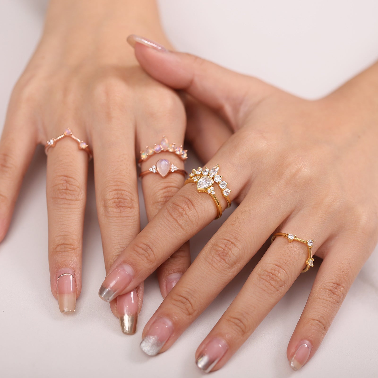 Bague en argent sterling S925 incrustée de pierre de lune naturelle, bague en or rose de tempérament haut de gamme avec pierres précieuses