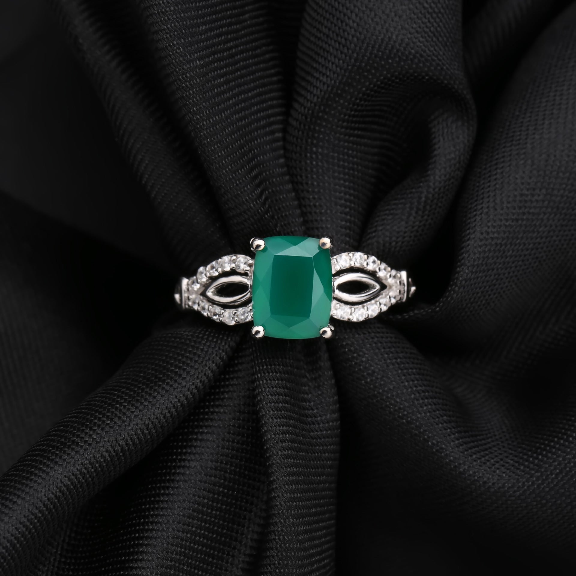 Anillo de ágata verde con piedra preciosa de color natural Anillo de plata de ley 925 con personalidad y piedra preciosa cuadrada