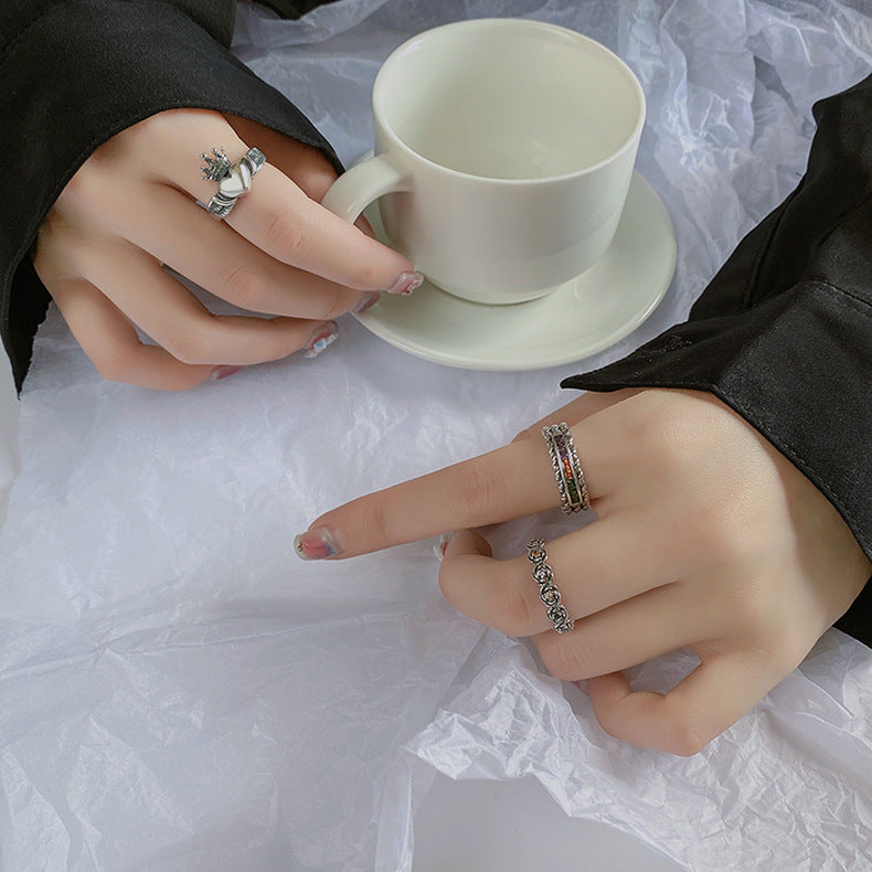 Ring 925 sterling silver diamond ring with full color refers to the retro open ring.