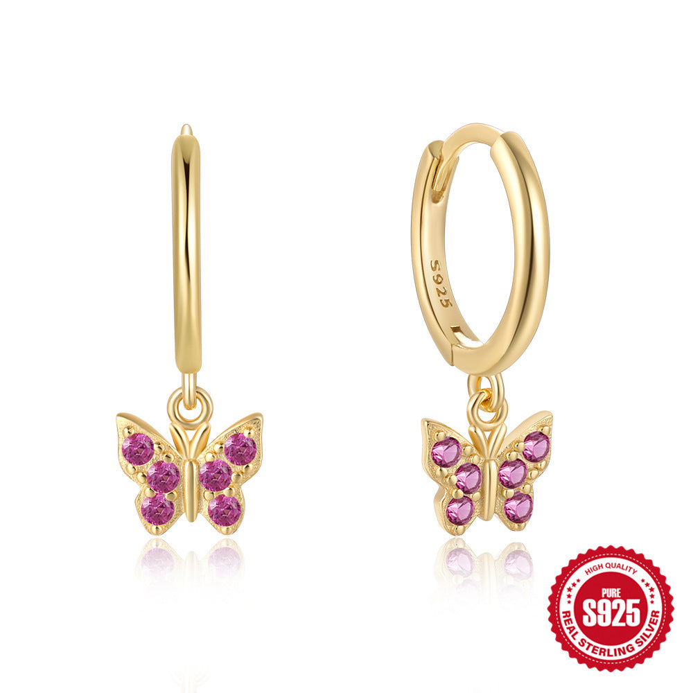 Fashionable and minimalist ins style s925 sterling silver butterfly diamond earrings