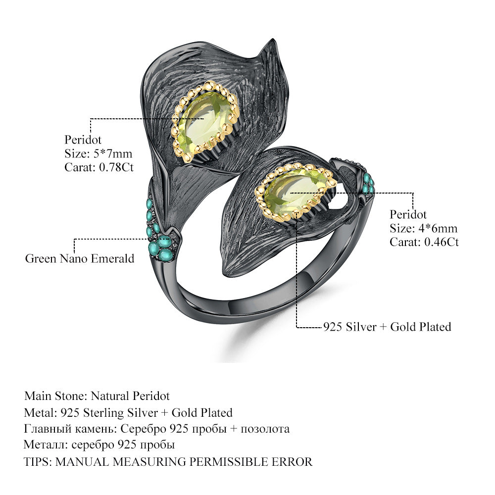 DF Italian craft jewelry designer style Adjustable ring vintage natural wind s925 silver natural Gemstone Ring