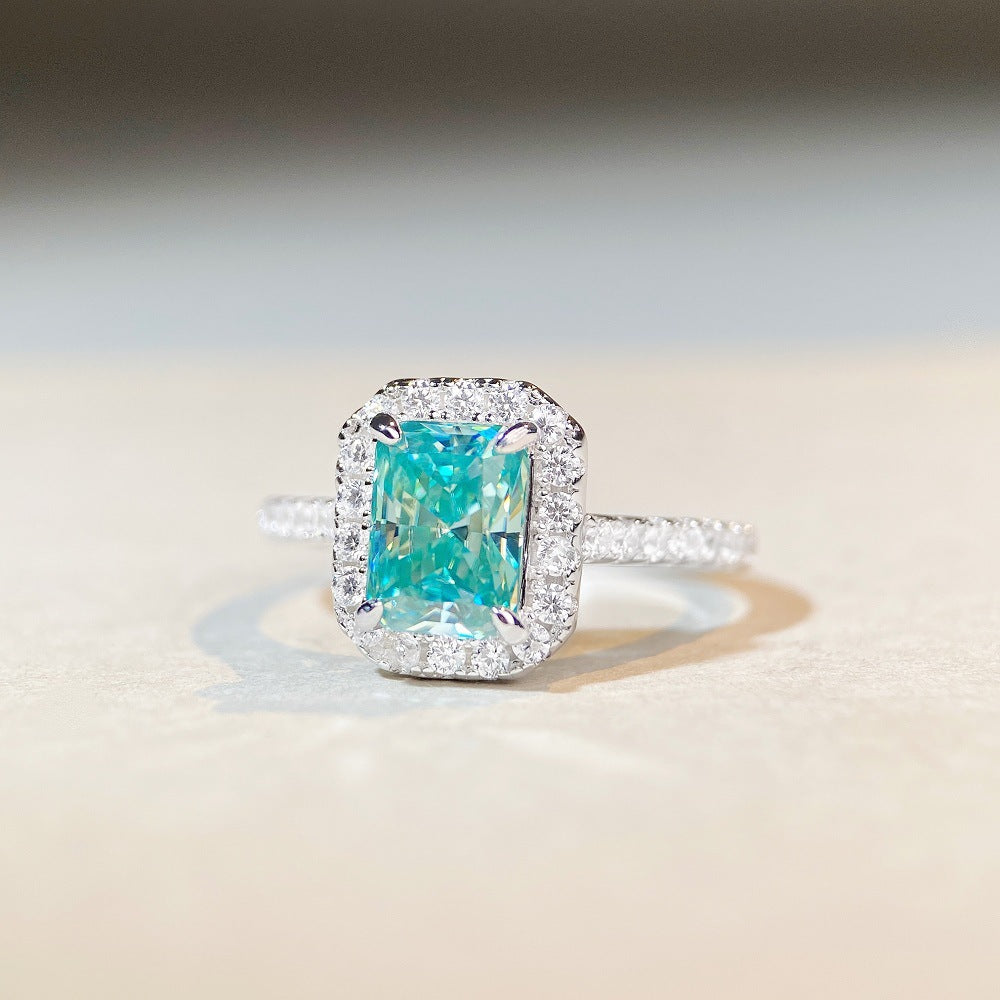 [DF]Moissanite Ring Girl 2 Clare Dean Che Mo Sang Ring Palaiba Mint Green Square Wrap Ring