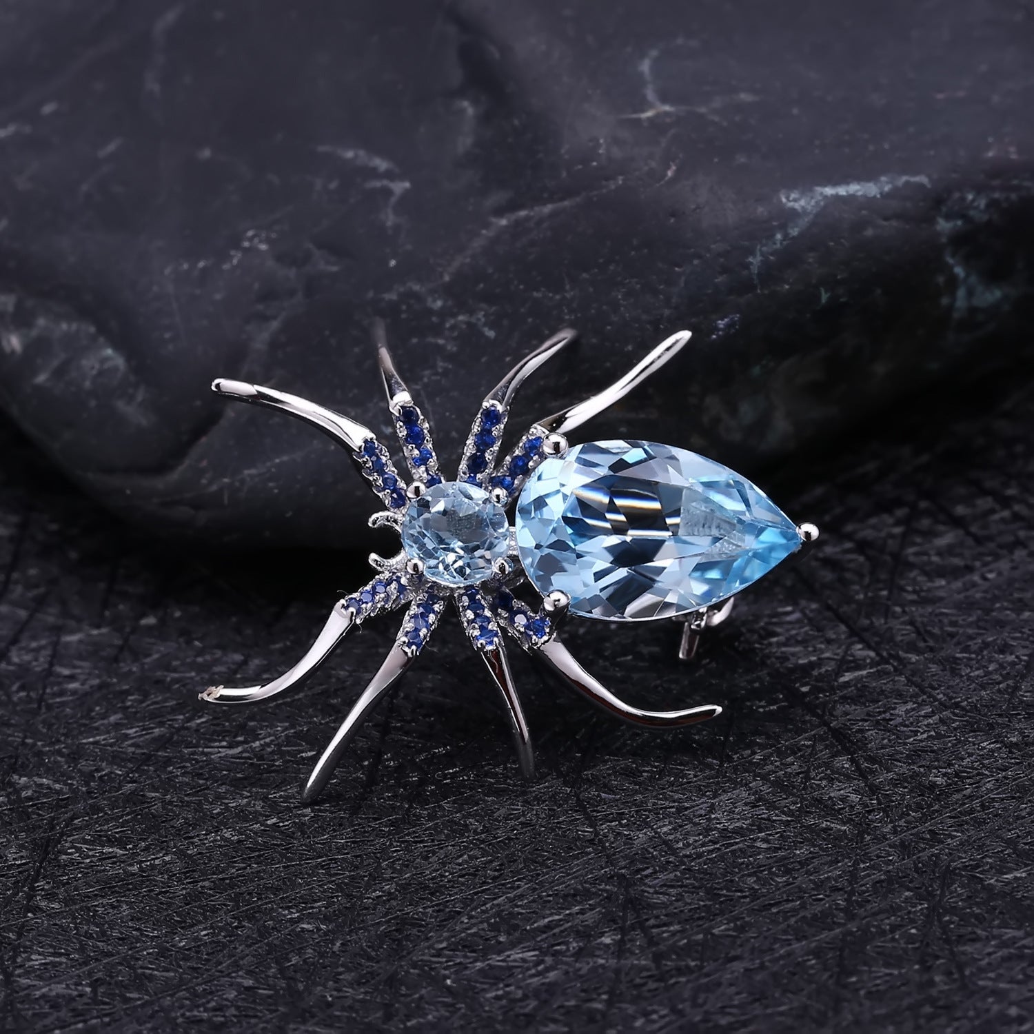 Broche haut de gamme de la série Insect, design araignée, broche en argent sterling s925, couleur naturelle, topaze au trésor